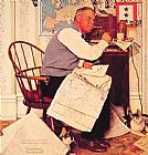 Norman Rockwell Canvas Paintings - Man Charting War Maneuvers